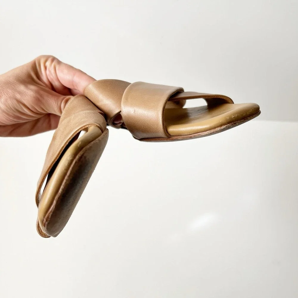 Nisolo Catalina Slide Sandals Slip On Cross Square Toe Almond‎ Tan Size 9.5